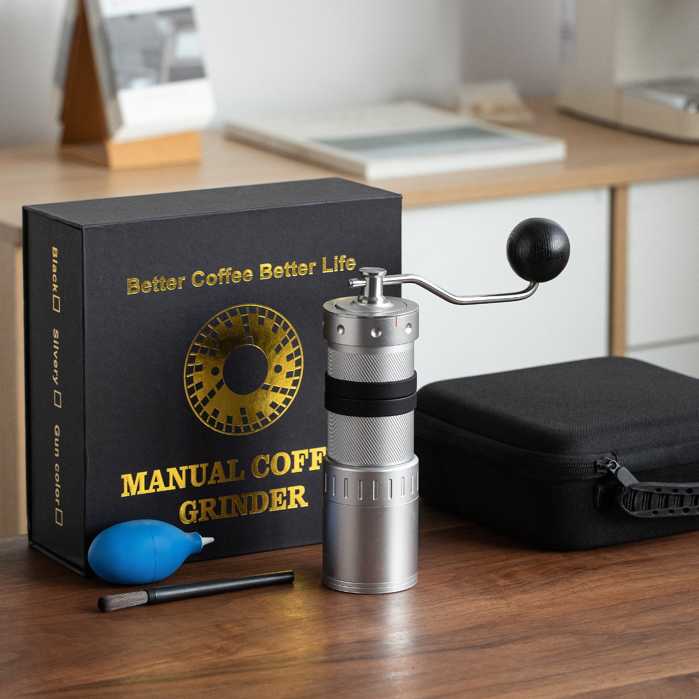 皇啡镀钛10星手摇咖啡磨豆机轻奢耐用便携式手动磨豆机金属研磨器