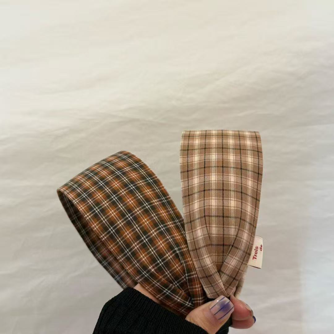 宽版发箍Trois de LEI东大门代购简约格子条纹头箍9