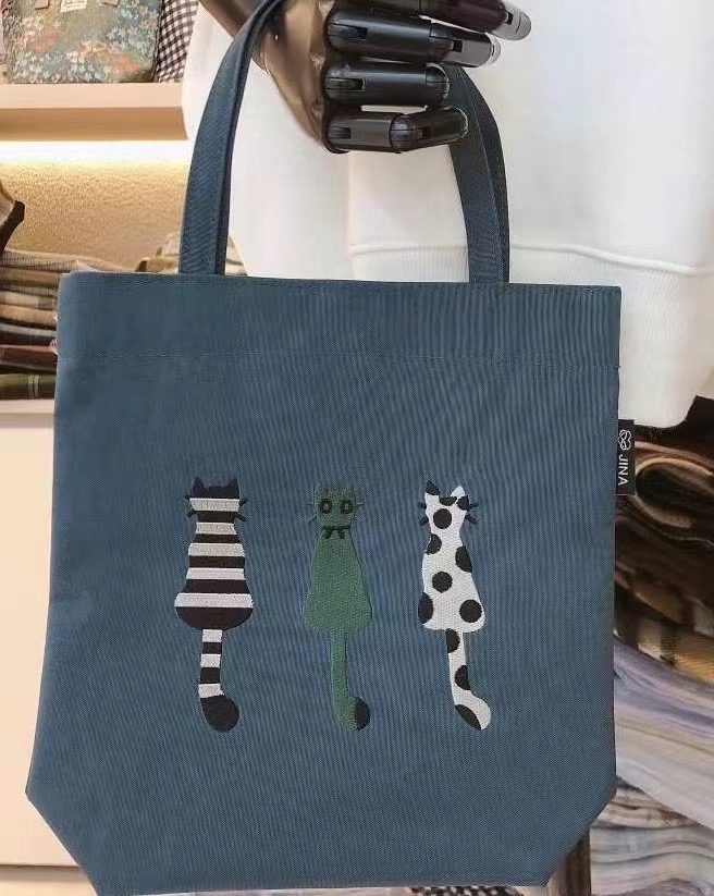 可爱刺绣小猫卡通图案手提包女包