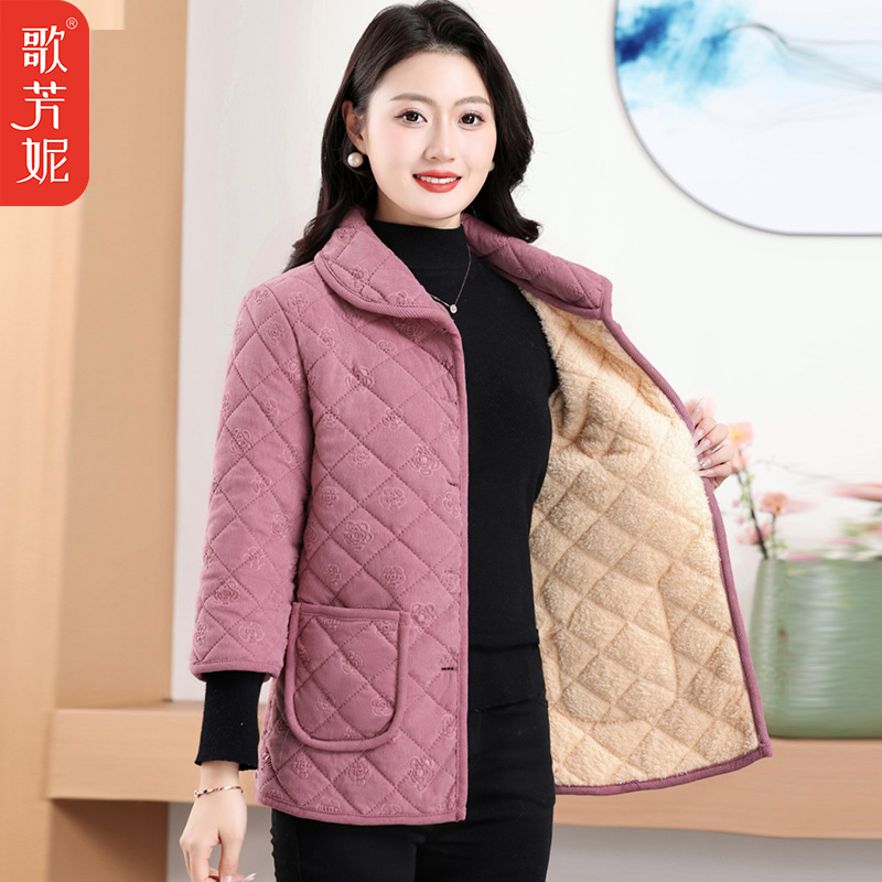中年妈妈加绒加厚棉衣外套灯芯绒棉服2025冬季中老年女装中袖马甲