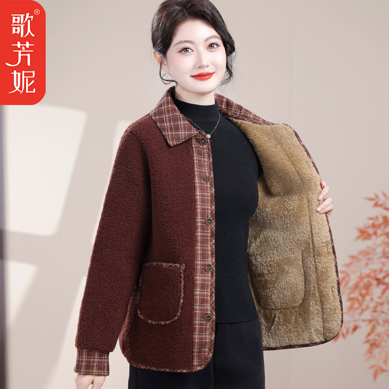 中老年女装加绒加厚颗粒绒外套中年妈妈秋冬季保暖棉衣棉服摇粒绒
