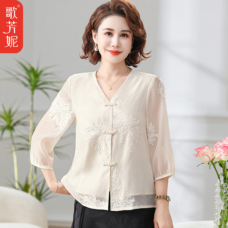 工厂店新款中年妈妈中袖国风