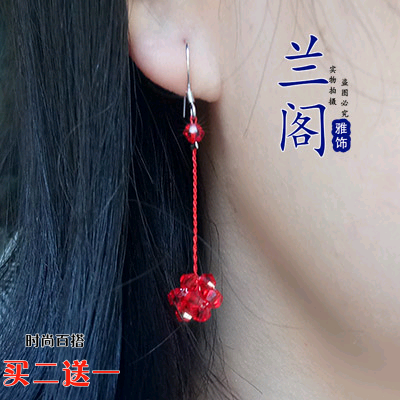 买二送一 水晶球手工制作防过敏耳线绳子款耳绳小耳洞925纯银耳环