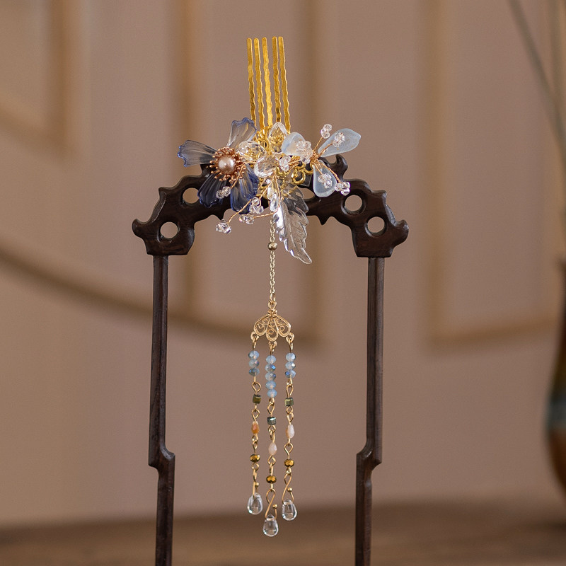 汉服头饰超仙唯美古风步摇精灵流苏发梳古代写真配饰眉心坠曼怡