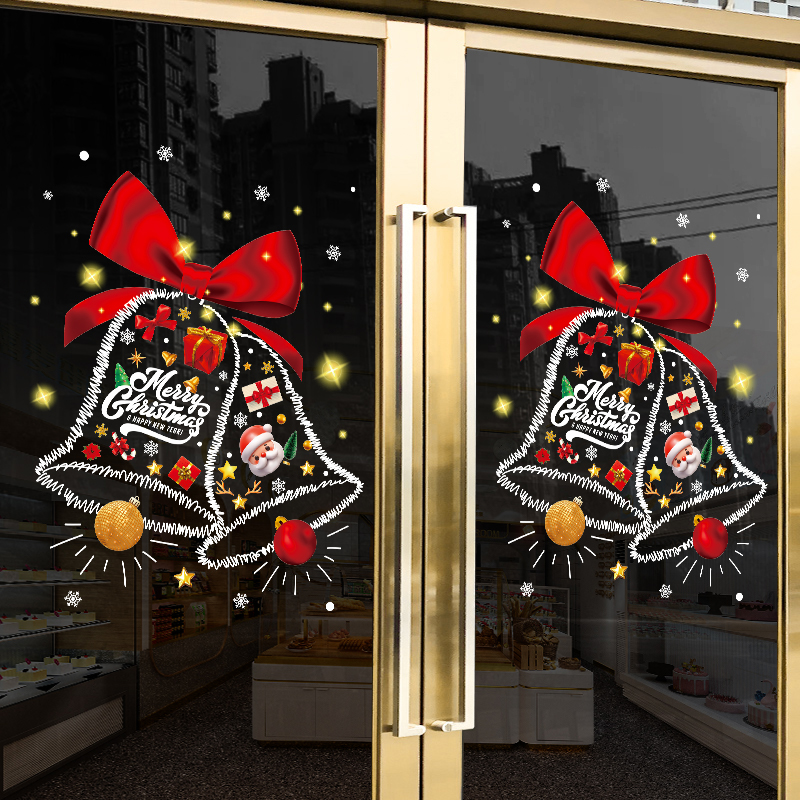 圣诞节装饰品静电玻璃门贴纸店铺橱窗场景氛围布置圣诞树窗花贴画