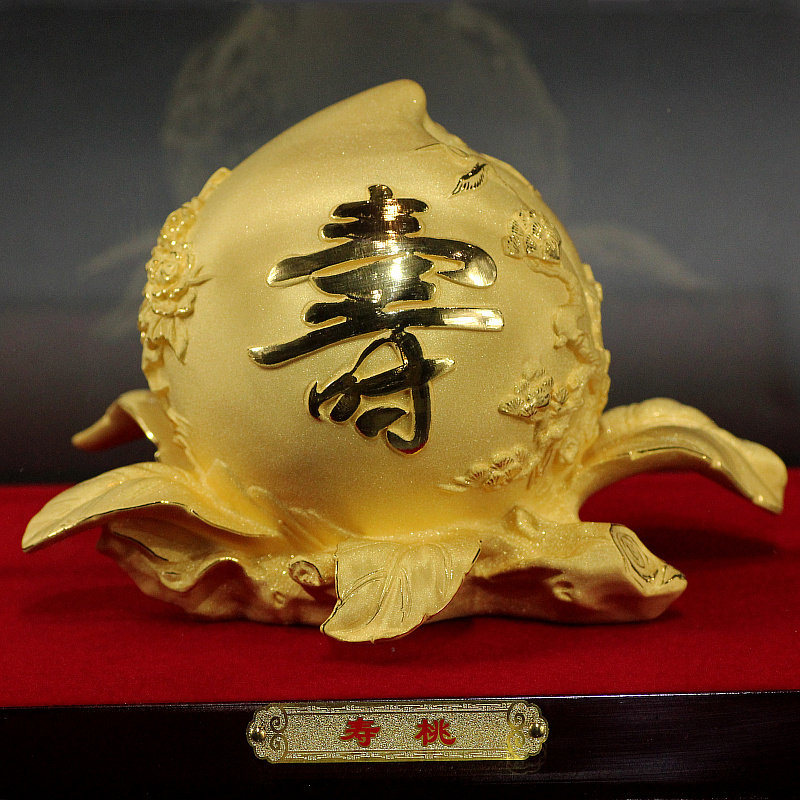 绒沙金寿桃摆件长辈祝寿贺寿送礼大寿桌面创意礼品送老人生日礼物