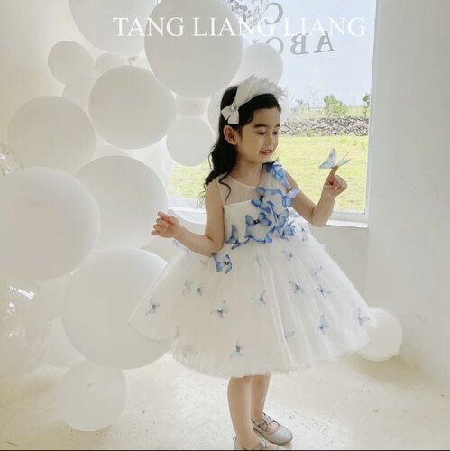 手工定制蝴蝶公主裙儿童礼服演出主持公主裙