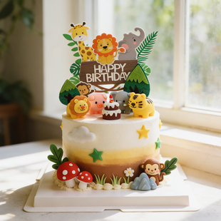 新款 饰森林小动物老虎狮子大象猴子玩偶摆件 动物园儿童生日蛋糕装