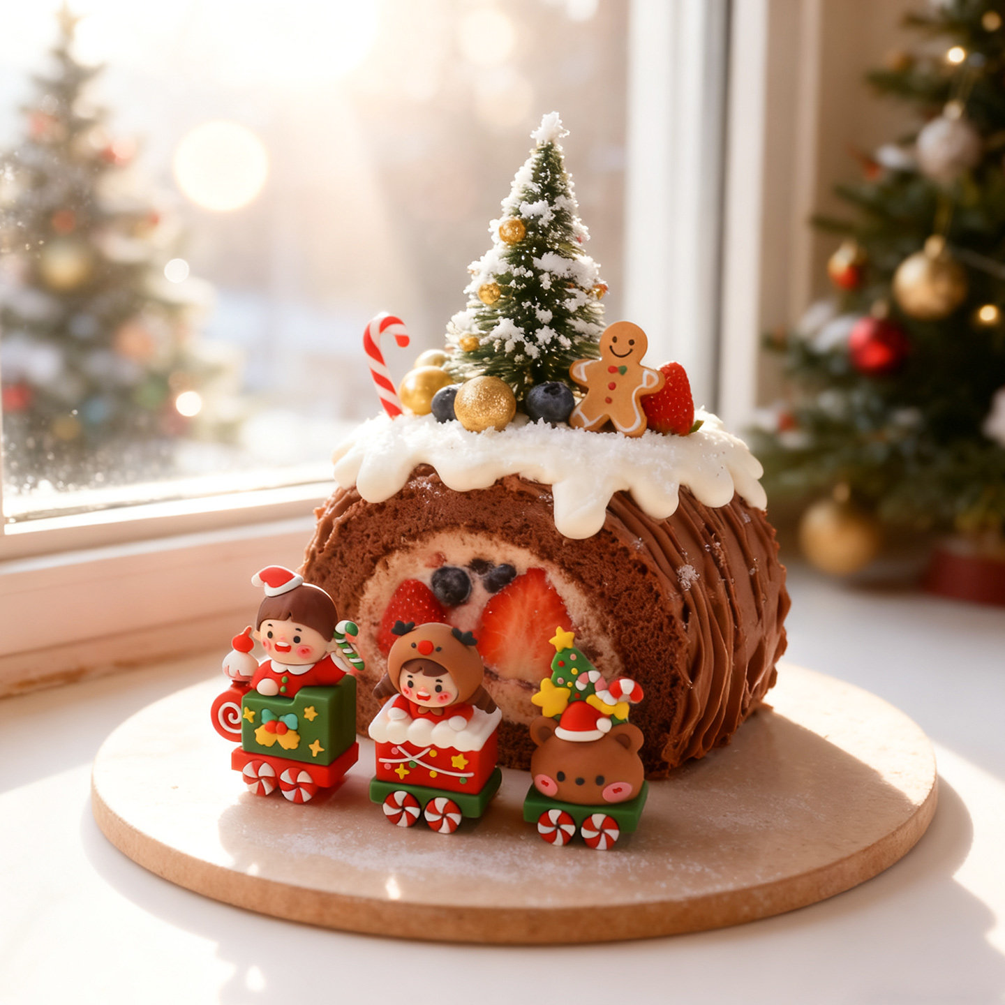 卡通小火车玩偶摆件圣诞树五角星挂饰雪花插牌圣诞节氛围蛋糕装饰