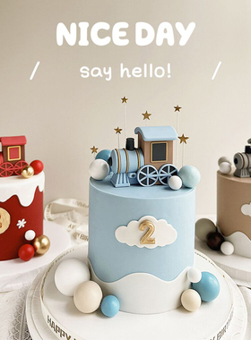 卡通火车头蛋糕摆件红色蓝色灰色小火车软胶玩偶儿童生日插牌装饰