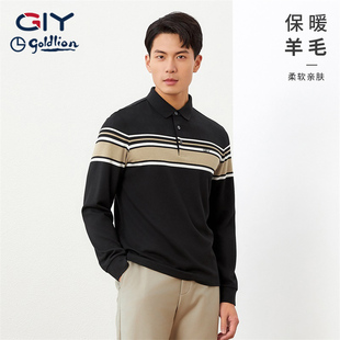 含羊毛 POLO衫 金利来GY长袖 加绒保暖休闲翻领 男春秋季 新款