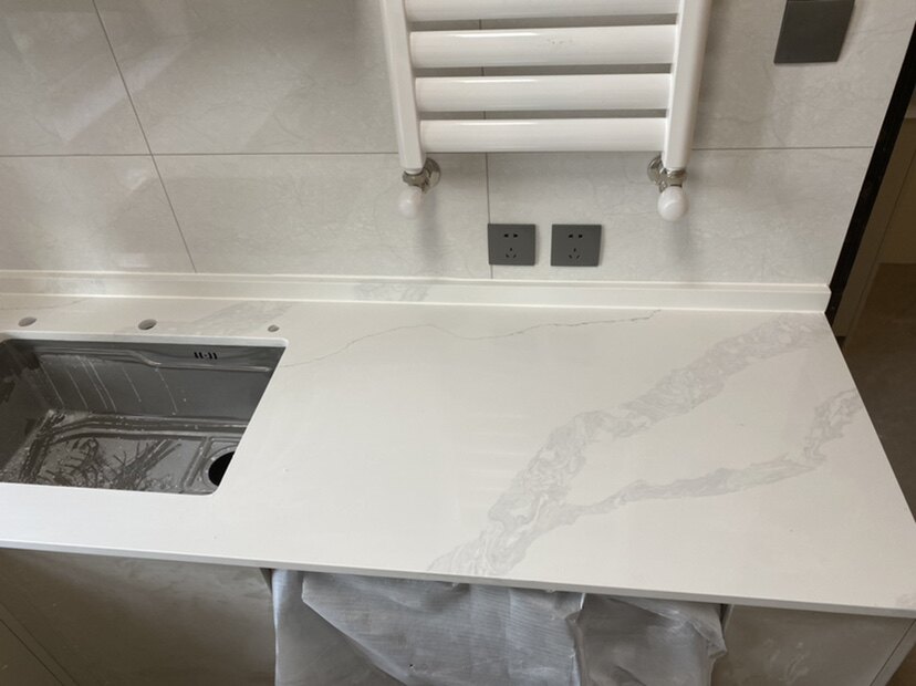 石英石橱柜台面鱼肚白餐边柜厨房石材面花纹板抗刮耐磨防污硬度高