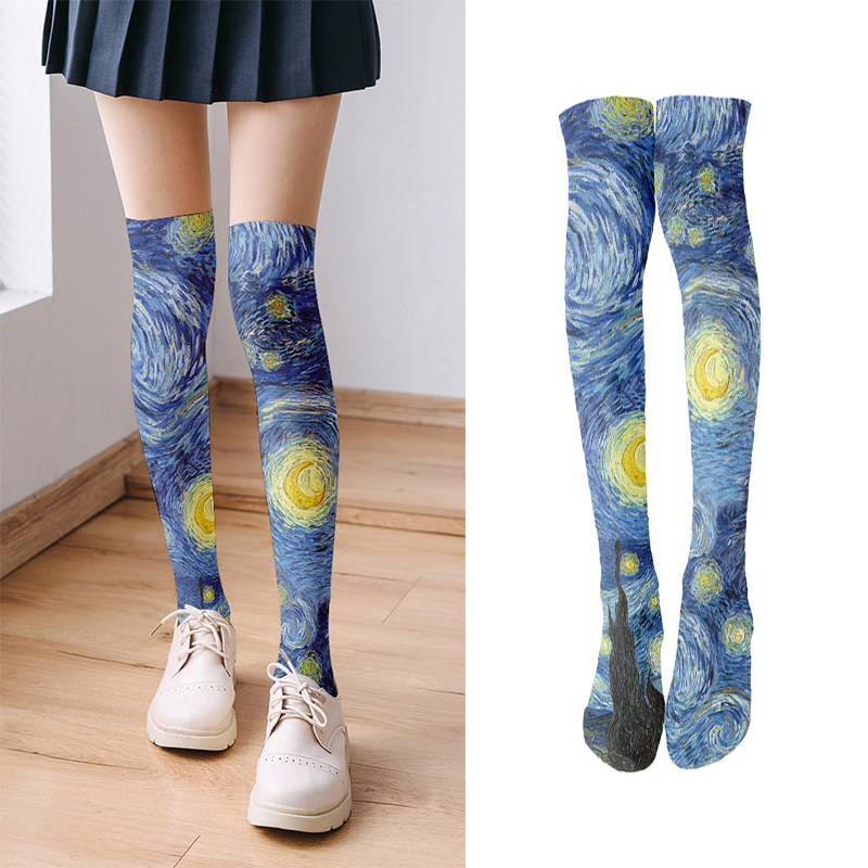 梵高星空印花lolita连裤袜日系可爱洛丽塔印花打底袜萝莉少女丝袜