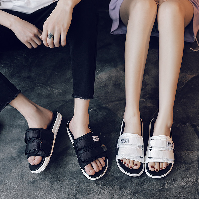 2021年新款拖鞋女夏时尚外穿双搭扣厚底一字拖ins潮沙滩平底凉拖|ruв категории Мужская обувь, тапочки - от Buy2taobao.com для оказания профессиональной услуги покупки агента Taobao