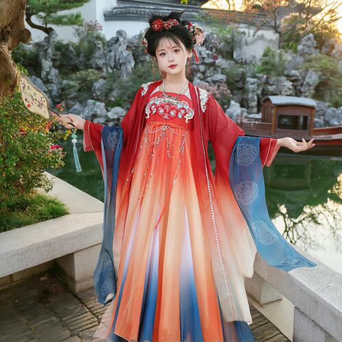 儿童大唐夜宴古典舞服装流芳舞蹈汉唐演出服飘逸仙气大裙摆连衣裙