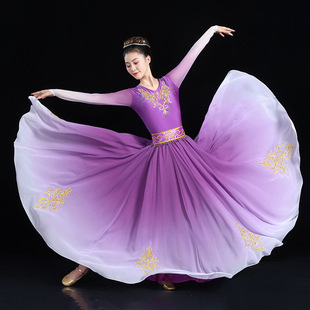 民族舞蹈新疆舞蹈演出服练习裙维吾尔族大裙摆表演服维吾族舞蹈服