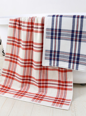 日系格子纯棉布艺毛巾浴巾家居日用全棉柔软套巾成人家用