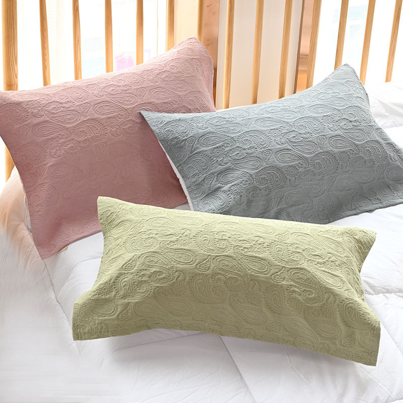四层纯棉欧式浮雕花纱布枕巾一对装简约素色学生成人枕巾情侣盖巾