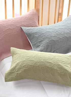 四层纯棉欧式浮雕花纱布枕巾一对装简约素色学生成人枕巾情侣盖巾