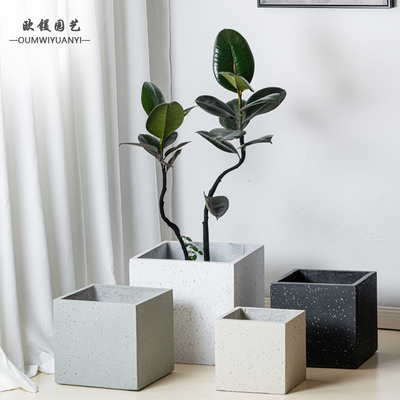 落地水泥形创意现代镁泥花盆简约大型植物盆栽方盆器室内透气轻奢
