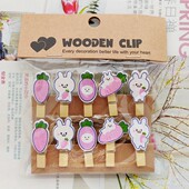 卡通兔子和萝卜花艺用花店卡片夹麻绳房间DIY悬挂照片墙小木夹子