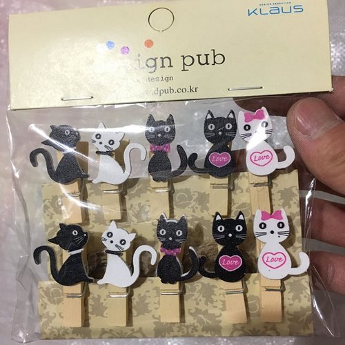 新款迷你可爱卡通黑白小猫咪木夹子装饰相框照片墙夹子精装带麻绳