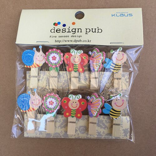 新款装饰悬挂相框照片墙礼物赠品便签孔虫蝴蝶蜜蜂小木夹子带麻绳