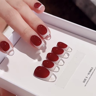 【法式三重奏】Lisa同款红色高位法式美甲红白镂空辣妹个性穿戴甲