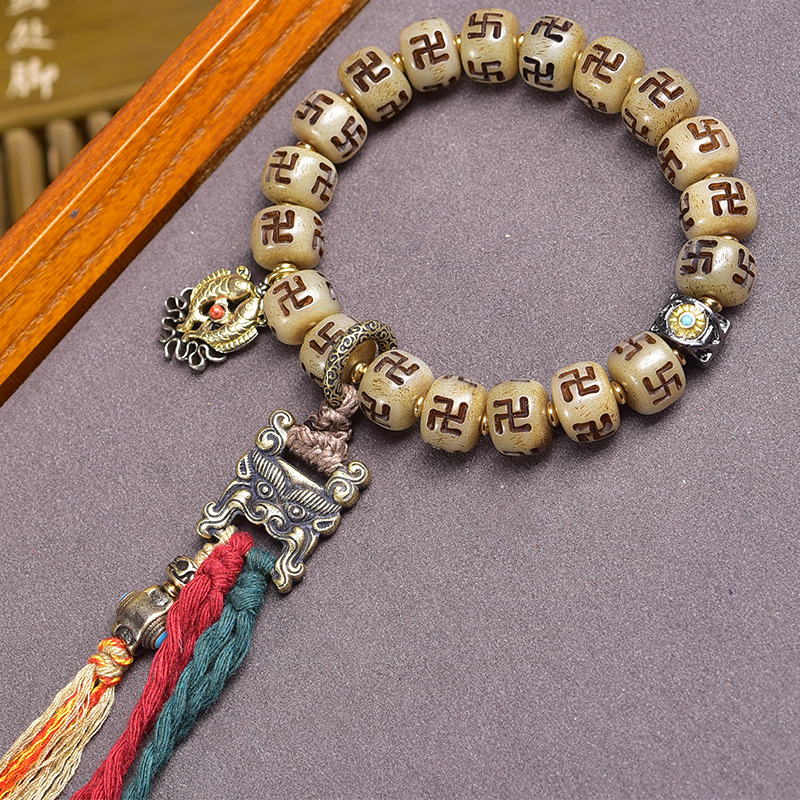 藏式老料骆驼骨雕刻手串