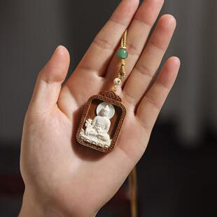 天然保真猛犸象牙雕刻药师佛祖吊坠男女文玩项链坠饰品老山檀香牌