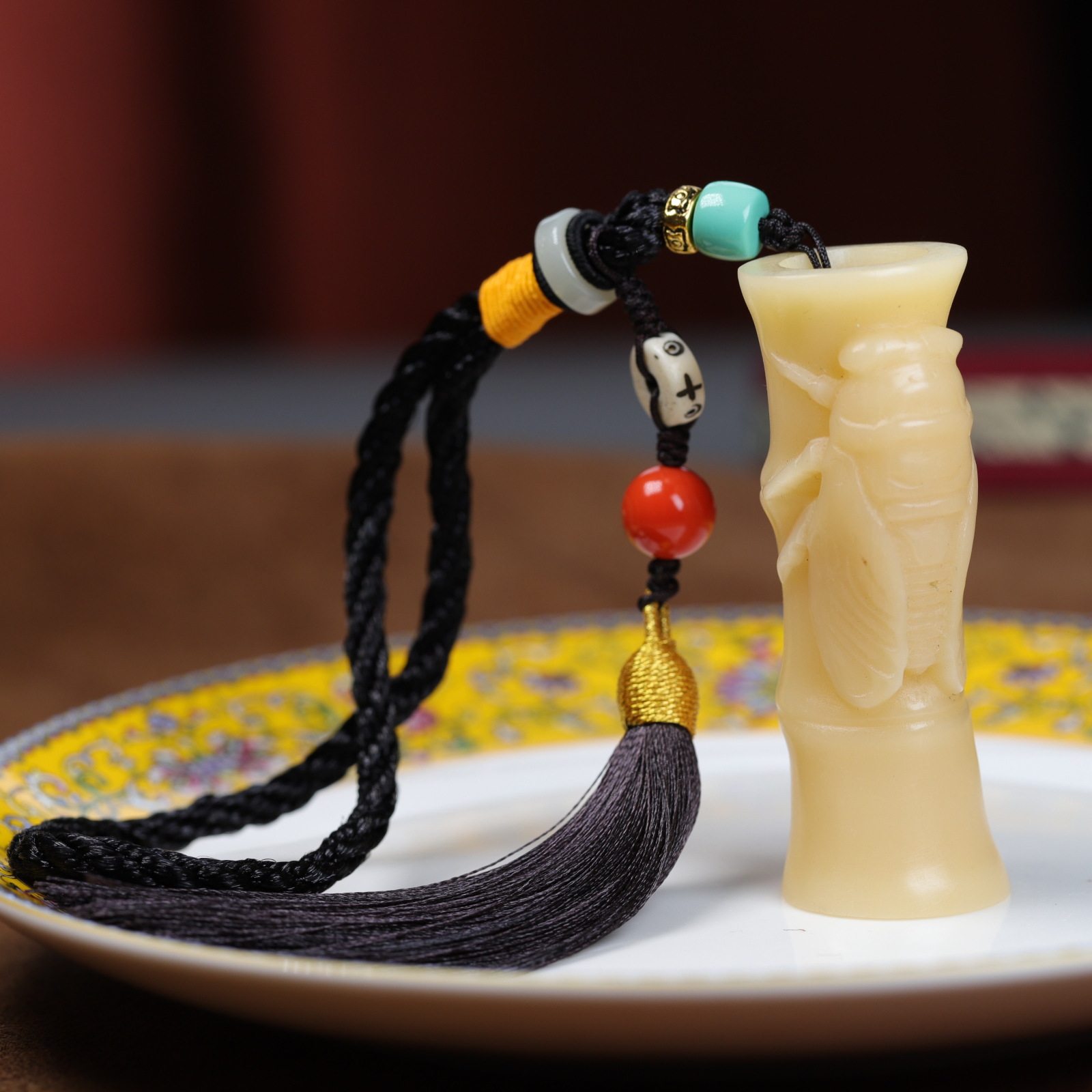 手工天然牦牛骨雕刻一鸣惊人把玩件车挂手把件金蝉骨雕文玩饰品