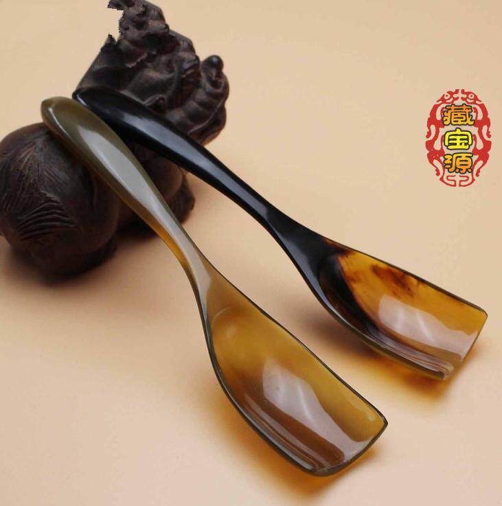 大号17CM长手工牛角茶勺子天然牦牛角茶铲具匙功夫茶叶瓢长柄茶道