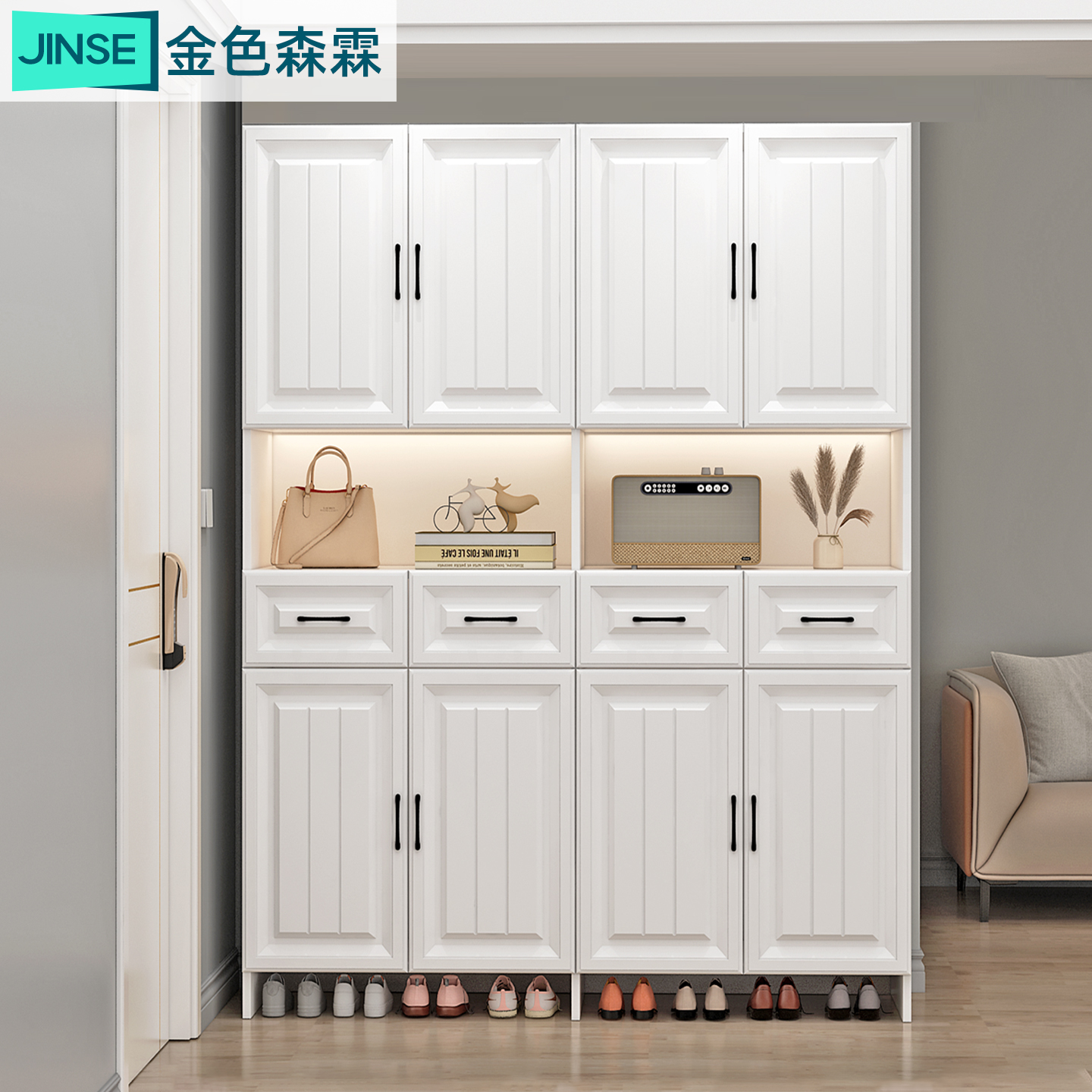 金色森霖屏风隔断玄关柜鞋柜一体