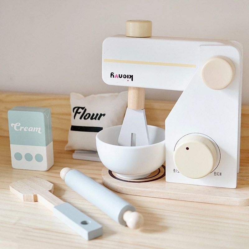 木制过家家厨房玩具仿真面包机榨汁机咖啡机蔬菜水果切切套装玩具