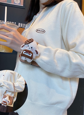 可爱毛绒小狗适用华为PuraX手机壳折叠屏p50pocket2手提腕带nova带中轴适用荣耀magicvflip2适用小米mixflip2