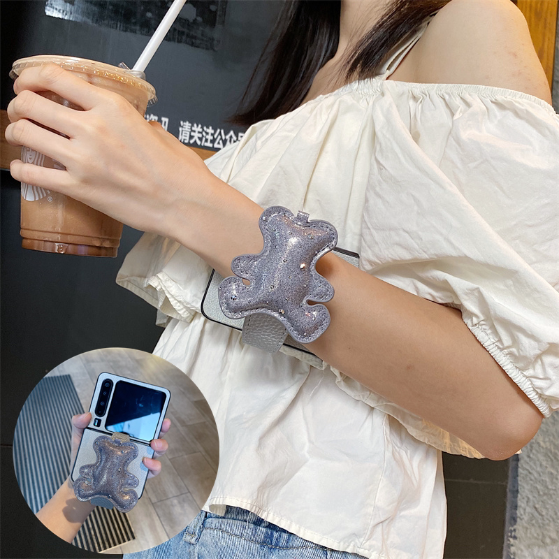 卡通小熊腕带适用小米mixflip2手机壳小折叠屏三星zflip7新款6/5防摔套W26flip原创vivoxflip手腕套女硬壳4/3