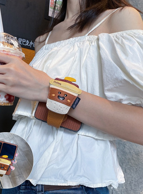 卡通皮质咖啡腕带适用华为PuraX手机壳p50pocket2折叠屏nova荣耀magicV小米mixflip2防摔vivoX女oppofindn3n2