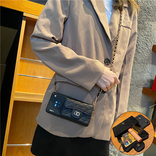 可斜挎20x软10带挂绳50卡包Rs保时捷女 小香风钱包适用华为mate60pro手机壳mate70保护套30E金属皮链条40pro