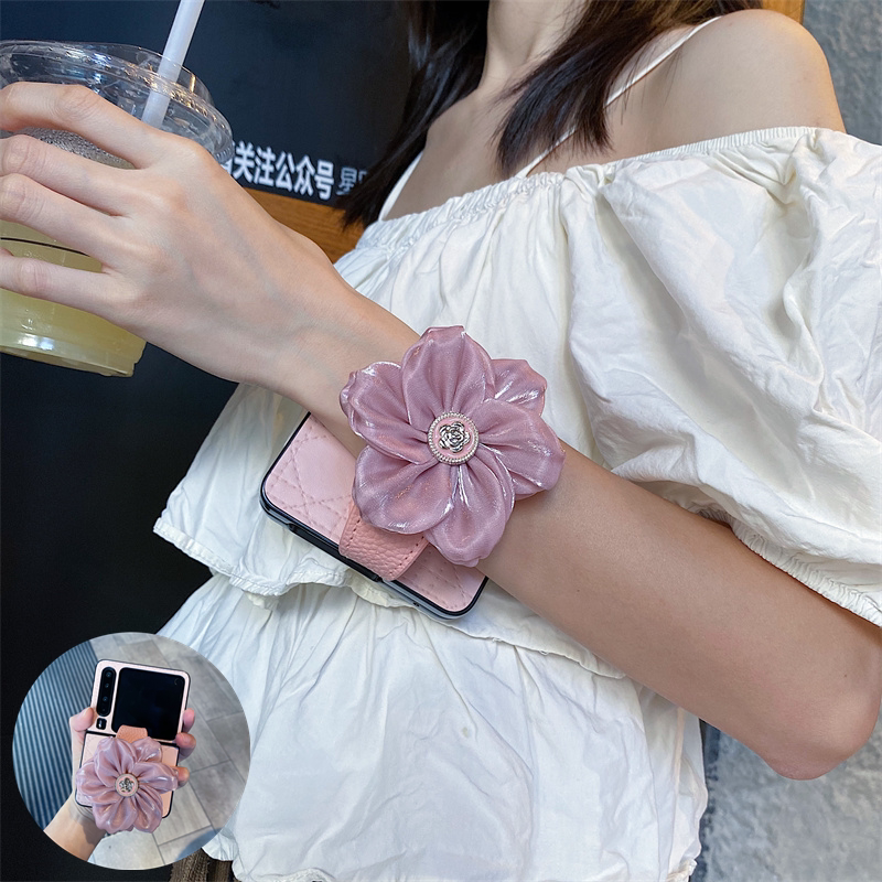 丝绸花朵腕带适用华为purax手机壳pocket2折叠屏novaflips新款OPPOfindn3/2flip防摔三星zflip7/6女款W26flip