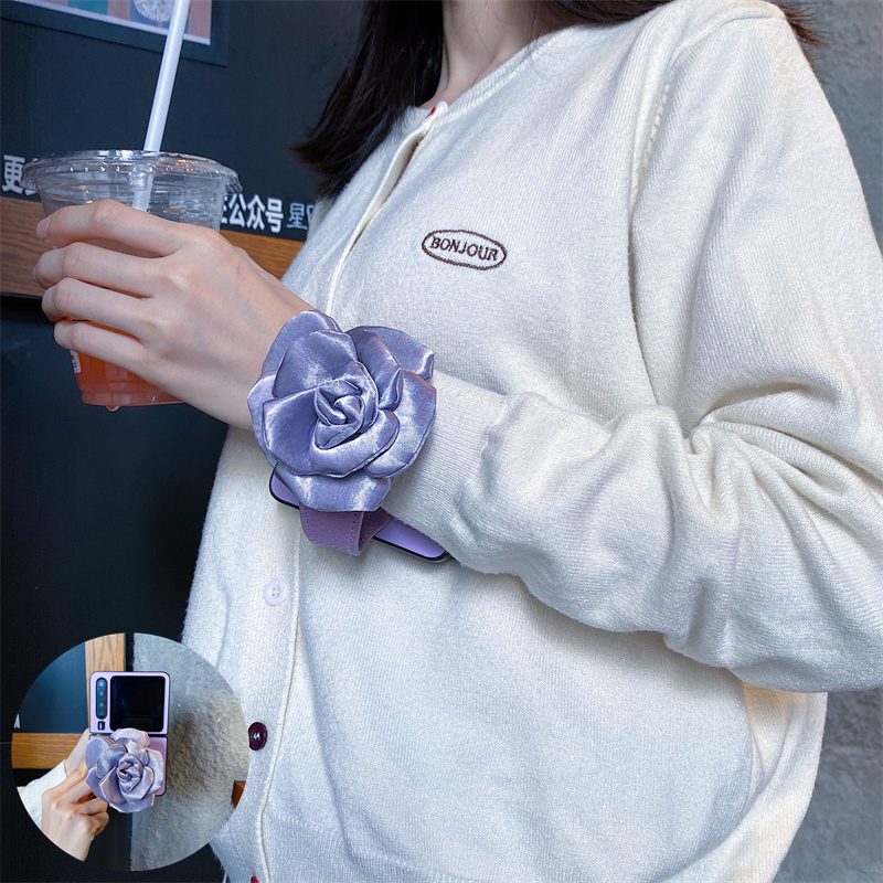 紫色丝绸缎花朵适用小米mixflip2手机壳折叠屏手腕带适用三星zflip7fe保护套6防摔5硬w25/w24适用摩托60ultra