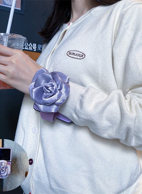 紫色丝绸缎花朵适用华为PuraX手机壳折叠屏腕带典藏pocket2防摔novaflips适用荣耀magicVflip2适用oppofindn3