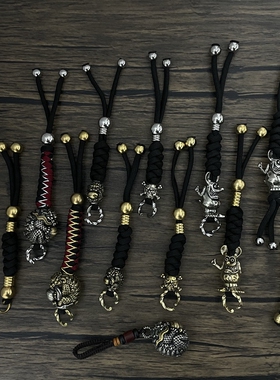 创意编织手工纯黄铜伞兵绳金刚结钥匙扣男女汽车钥匙扣挂件钥匙链