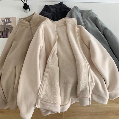 加绒加厚宽松百搭拉链外套