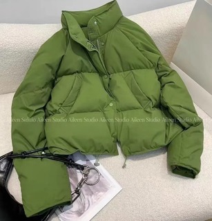 绿色短款羽绒棉服女2022秋冬季新款韩版减龄加厚保暖气质外套上衣