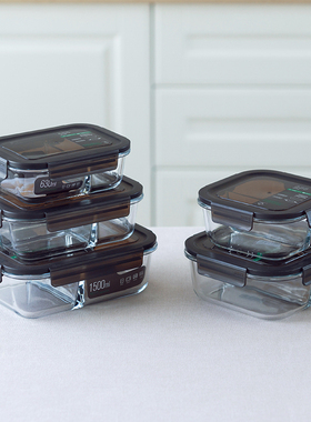 PAGOO玻璃饭盒日式上班族便当盒分隔带饭餐盒可微波炉加热保鲜盒