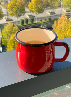 PAGOO珐琅日式搪瓷杯儿童马克杯户外露营野餐水杯红色茶杯咖啡杯