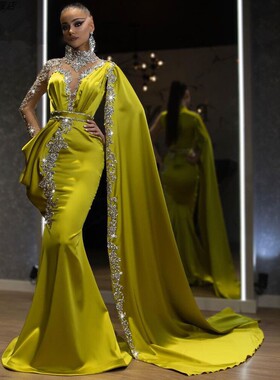 Dress欧美高端定制时尚亮绿色重工礼服年会红毯走秀宴会生日晚装