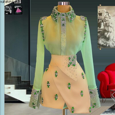 dress高端定制欧美衬衫式两件套短款连衣裙日常可穿年会生日礼服