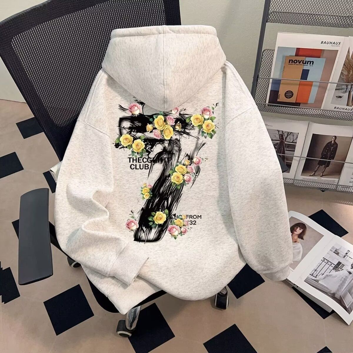 美式复古黑色连帽卫衣男款秋季中山工厂潮流衣服oversize重磅外套