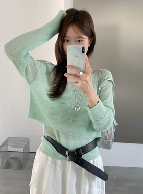 ULOUR/U粒-26年早春韩系挂脖两件装镂空针织毛衣针织衫8512